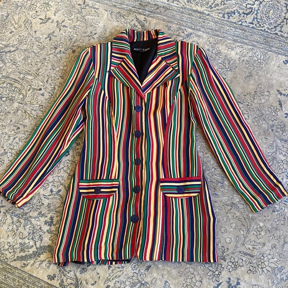 Vintage Betsey Johnson Striped Rayon Blazer Jacket - Picture 1 of 16